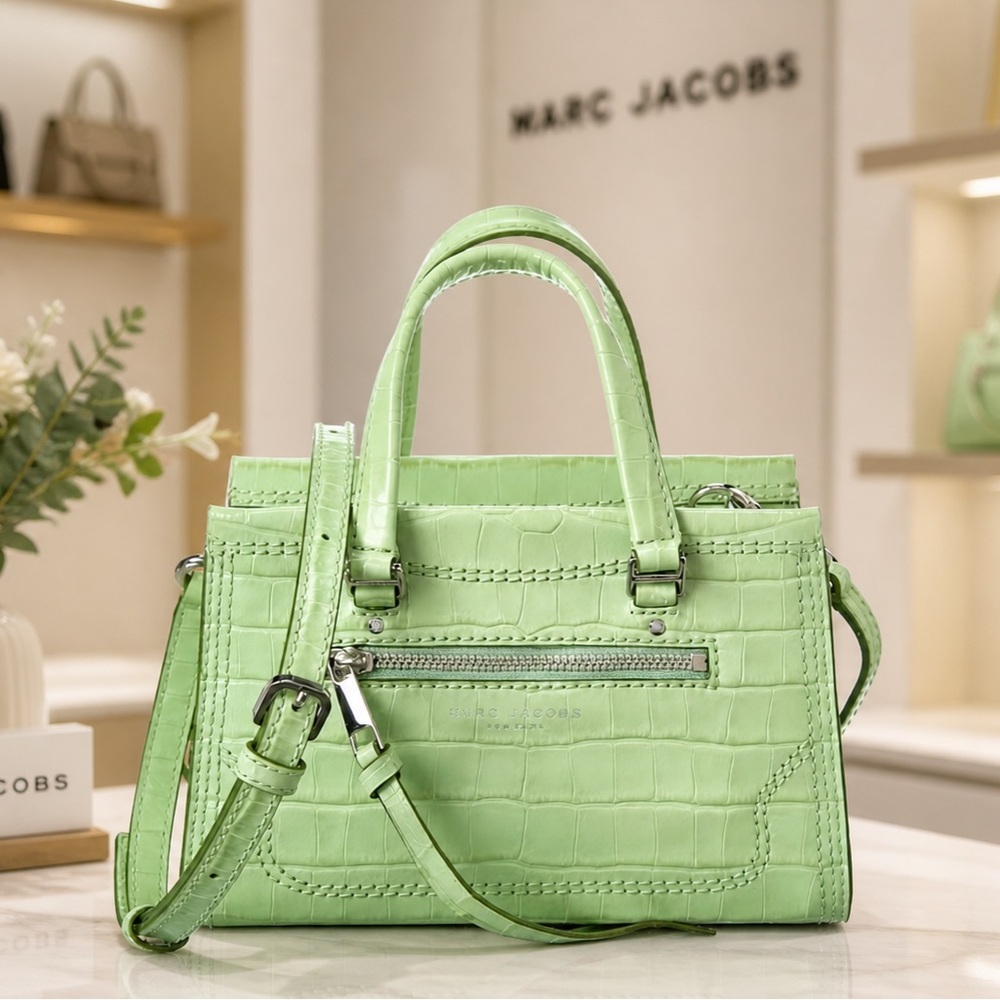 Marc Jacobs Mini Cruiser Leather Satchel - PEAR Color Croc Design NWT - Picture 1 of 17